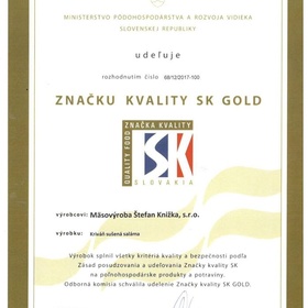 Ocenenie SK GOLD - Kriváň sušená saláma