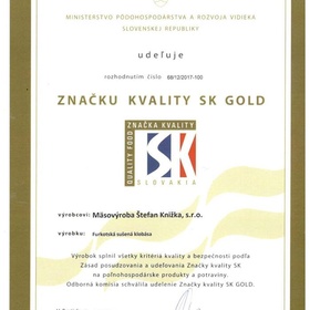 Ocenenie SK GOLD - Furkotská sušená klobása